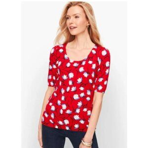 Talbots Plus size 3X Red Floral puff half sleeve floral sweater Scoop Neck